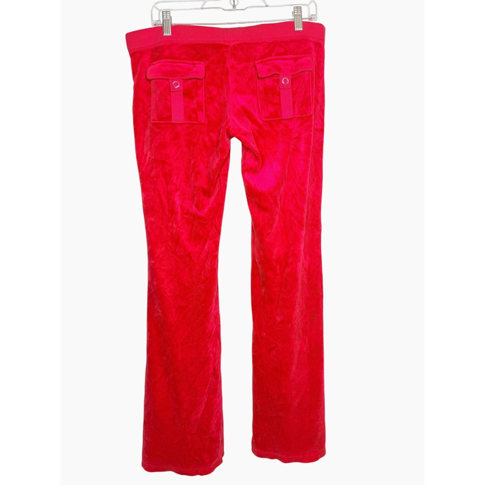 Juicy Couture Y2K 00'S Red Velour Track Pants M USA Back Flap Pocket Low Rise